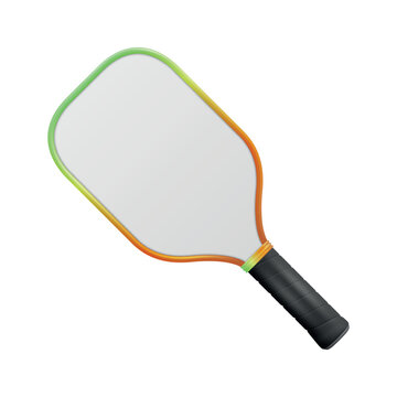 White Pickleball Paddle, 3d Vector Illustration. Blank Pickleball Paddle Mockup with Black Handle. Pickleball Paddle Isolated for Paddle Sports, Training, Match, Tournament, Club, Court, Recreation