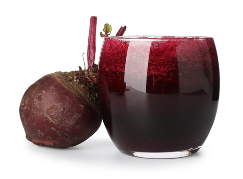 Beetroot smoothie in glass and beet isolated on white