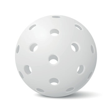 Pickleball Ball Vector Illustration. 3d White Pickleball Ball Illustration. Plastic Sports Ball with Holes for Game, Training, Court Sport, Recreation, Equipment Design