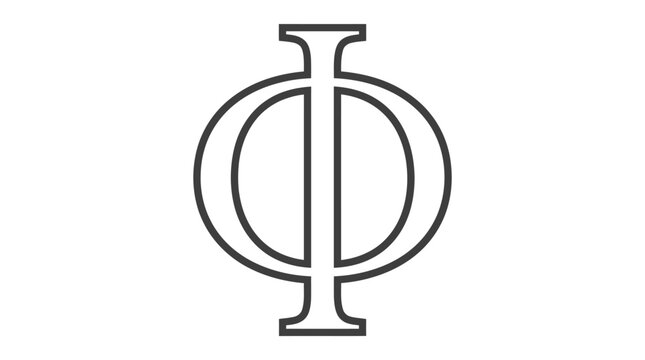 Minimalist greek letter phi symbol outline rendered in crisp dark grey lines against a clean bright white horizontal vector background for graphic design projects