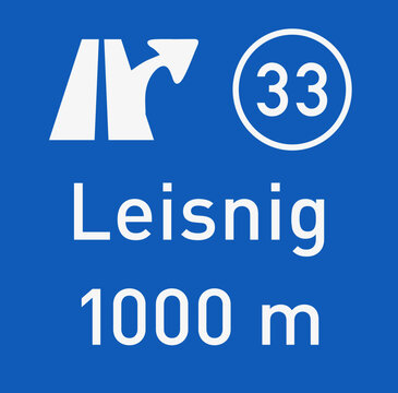 Ausfahrt 33, Leisnig, Autobahn A14 in Richtung Mutzschen, Leipzig als Vektorgrafik.