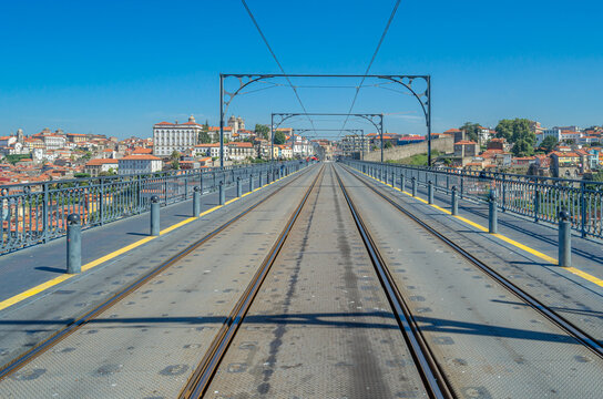 Upper deck of Dom Luis I Bridge in Porto, Portugal