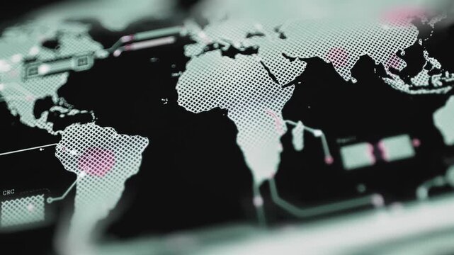 Mesh world map connects glowing diagnostic network nodes