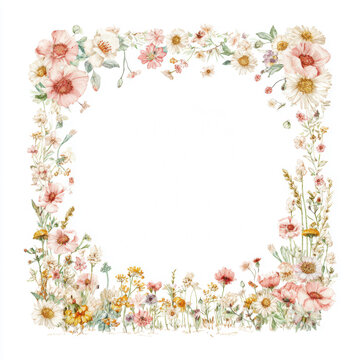 Elegant watercolor floral frame on white background