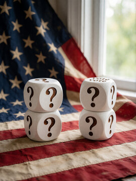 Rustic Vote Dice On American Flag Background