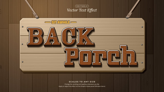 Back Porch Walnut Wood Grain Text Effect on Hanging Sign