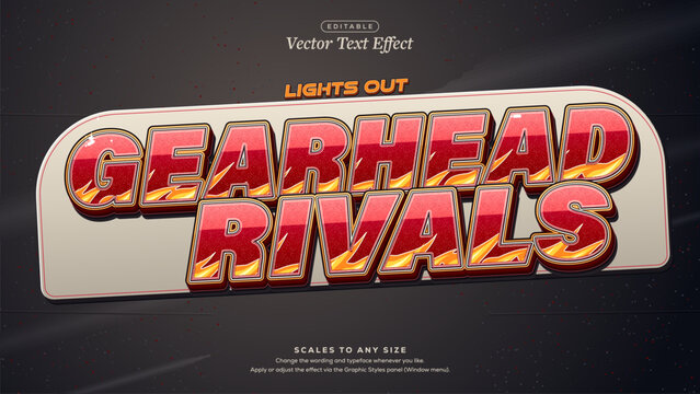 Gearhead Rivals Candy Red Flame Decal Text Effect on Cream Plate
