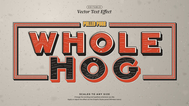 Whole Hog Red and Black Wood Grain Text Effect in Double Rule Frame