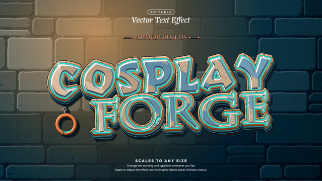 Cosplay Forge Stone Text Effect with Teal Outline and Copper Rivets