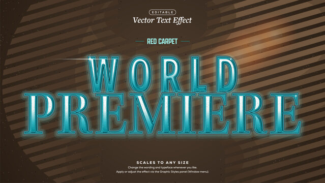 World Premiere Turquoise Serif Text Effect over Brown Diagonal Stripes