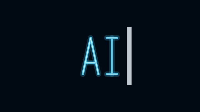 Artificial intelligence text cursor blinking on dark background, ai technology concept animation