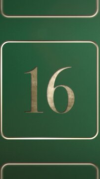 Advent calendar door 16 opening green screen green and gold vertical