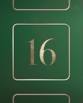 Advent calendar door 16 opening green screen green and gold 4:5