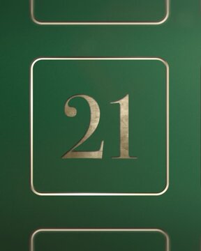 Advent calendar door 21 opening green screen green and gold 4:5