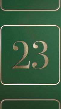 Advent calendar door 23 opening green screen green and gold vertical
