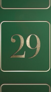Advent calendar door 29 opening green screen green and gold vertical