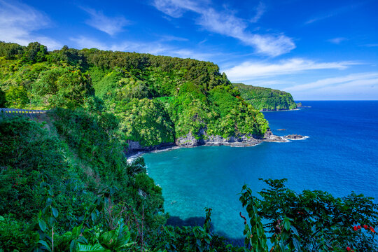 The Road to Hana snakes along the north shore of Maui, Hawaii