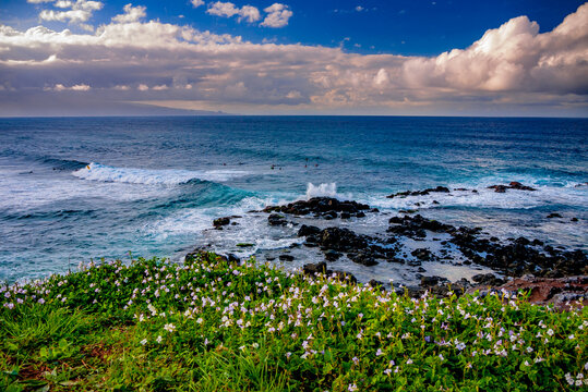 Waianapanapa Black Sand Beach on the north shore of Maui, Hawaii