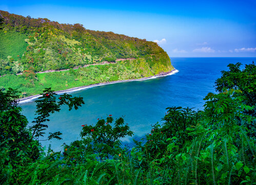 The Road to Hana snakes along the north shore of Maui, Hawaii