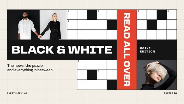 Crossword Slides / Editorial Photo Collage With Crossed Text Bands and Puzzle Cells for Fashion Features, Magazine Promos and Social Media / Horizontal / Part 10