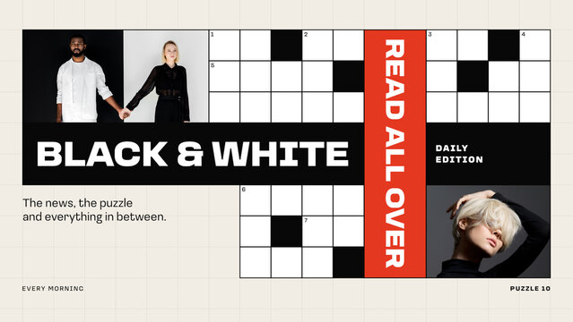 Crossword Slides / Editorial Photo Collage With Crossed Text Bands and Puzzle Cells for Fashion Features, Magazine Promos and Social Media / Horizontal / Part 10
