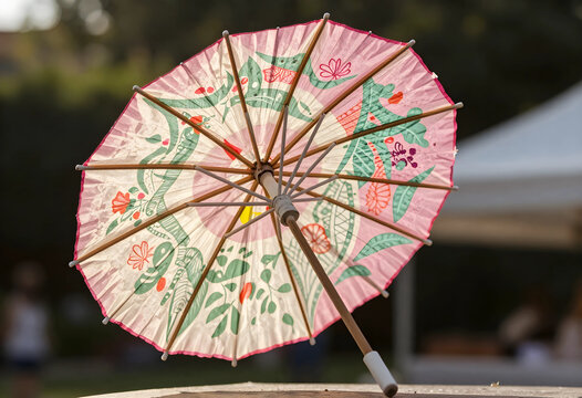Asian culture and tradition, decorative paper parasol with floral pattern for summer festival or garden party, traditional craft and oriental style