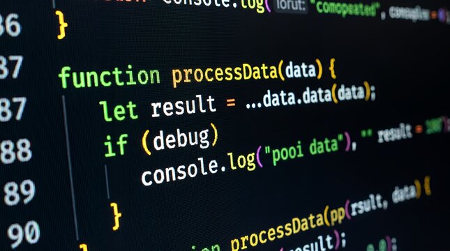 Macro Close-Up of Generic Programming Code on Dark Mode Screen