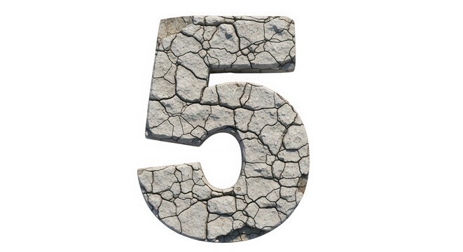 Number five made of grey stone texture isolated on transparent background