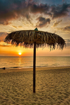 Thatched Beach Umbrella at Sunset, Koh Kho Khao, Thailand