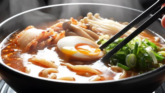 The Image Shows A Close-up Of A Bowl Of Ramen The Ramen Is Made With