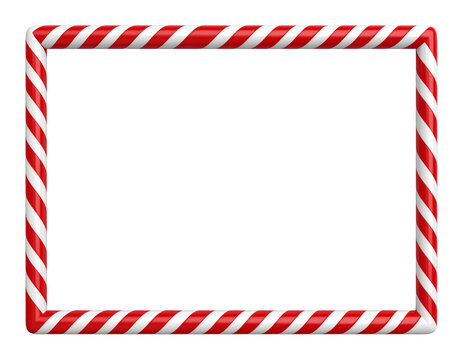 Candy cane frame featuring a square border design with red and white diagonal stripes for Christmas holiday greeting cards or festive winter season graphic projects