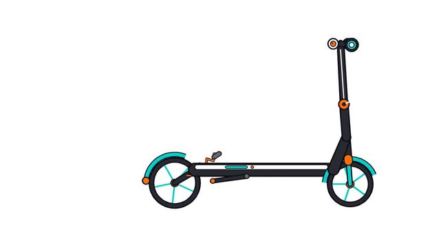 Sleek Futuristic Electric Kick Scooter Rolling Wheels Suspension Seamless Loop Flat Vector Animation High Quality Professional