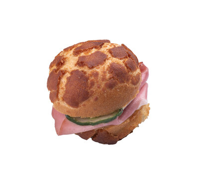 Mini Ham and Cucumber Sandwich on Tiger Bread Roll Isolated on Transparent Background