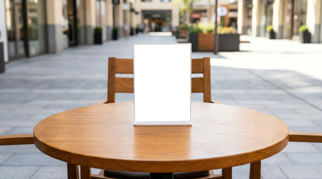 Stand Mock up Menu frame tent card blurred background design key visual layout.