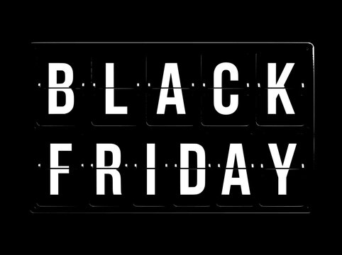 Black Friday mechanical flip board sign, vintage airport departure style split-flap display, retro retail sale promotion banner vector