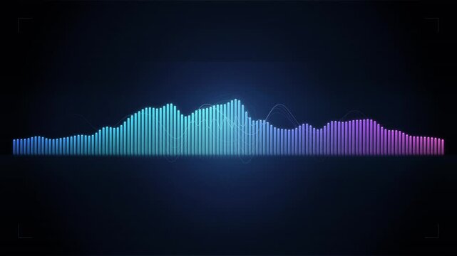 Audio equalizer graph displays blue and purple sound waves on a dark screen.