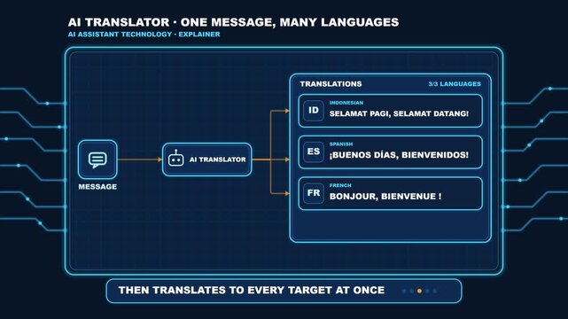 AI Translator Workflow Animation for Simultaneous Multilingual Message Translation