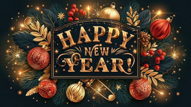 Festive New Year's Eve decoration with baubles and lights signifying celebration and joy