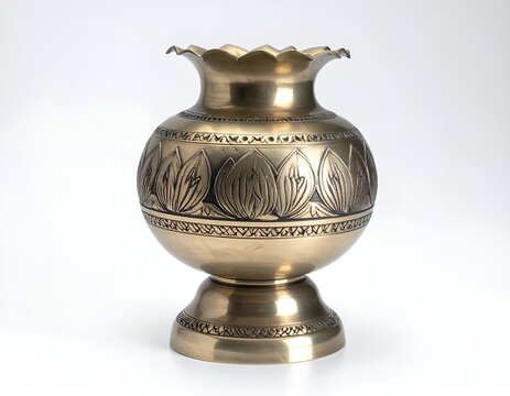 Traditional Sri Lankan Lotus Engraved Brass Vase on White Background