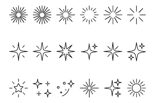 Set of Minimalist Sparkle Starburst and Magic Glitter Vector Icons