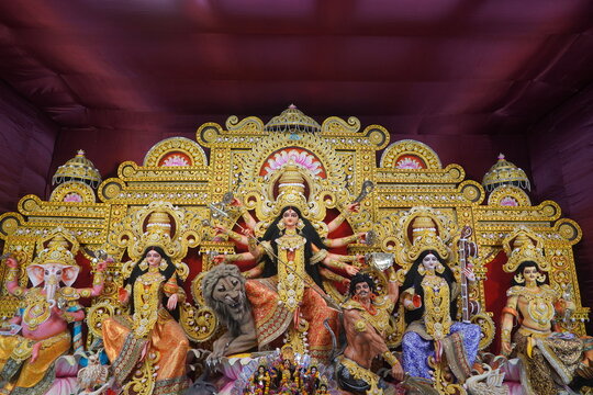 godess durga idol during puja carnival in india