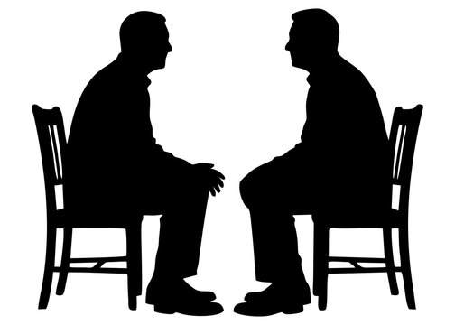 SILHOUETTE OF TWO MEN SITTING ON CHAIRS