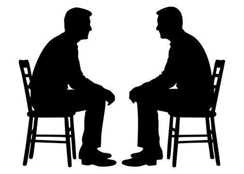 SILHOUETTE OF TWO MEN SITTING ON CHAIRS
