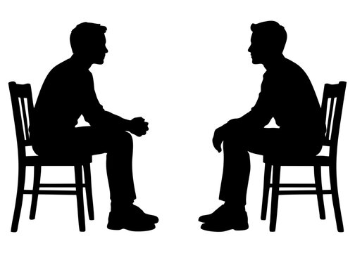 SILHOUETTE OF TWO MEN SITTING ON CHAIRS