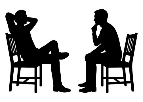 SILHOUETTE OF TWO MEN SITTING ON CHAIRS