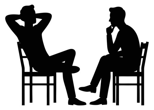 SILHOUETTE OF TWO MEN SITTING ON CHAIRS
