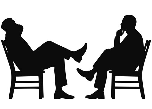 SILHOUETTE OF TWO MEN SITTING ON CHAIRS