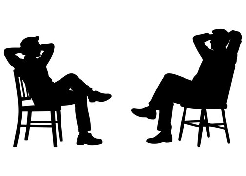 SILHOUETTE OF TWO MEN SITTING ON CHAIRS