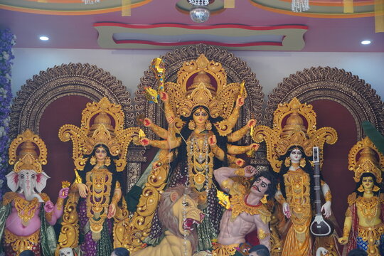 godess durga idol during puja carnival in india