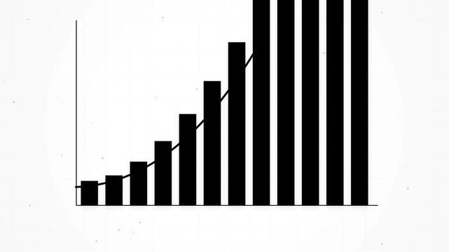Minimalist bar graph with rising vertical black columns and an ascending trendline on clean white background, concept for business growth, financial success and corporate performance reporting